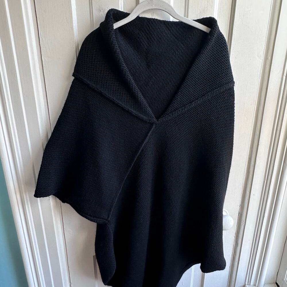 Marcella Black Asymmetrical Knit Poncho Sweater - Picture 4 of 6